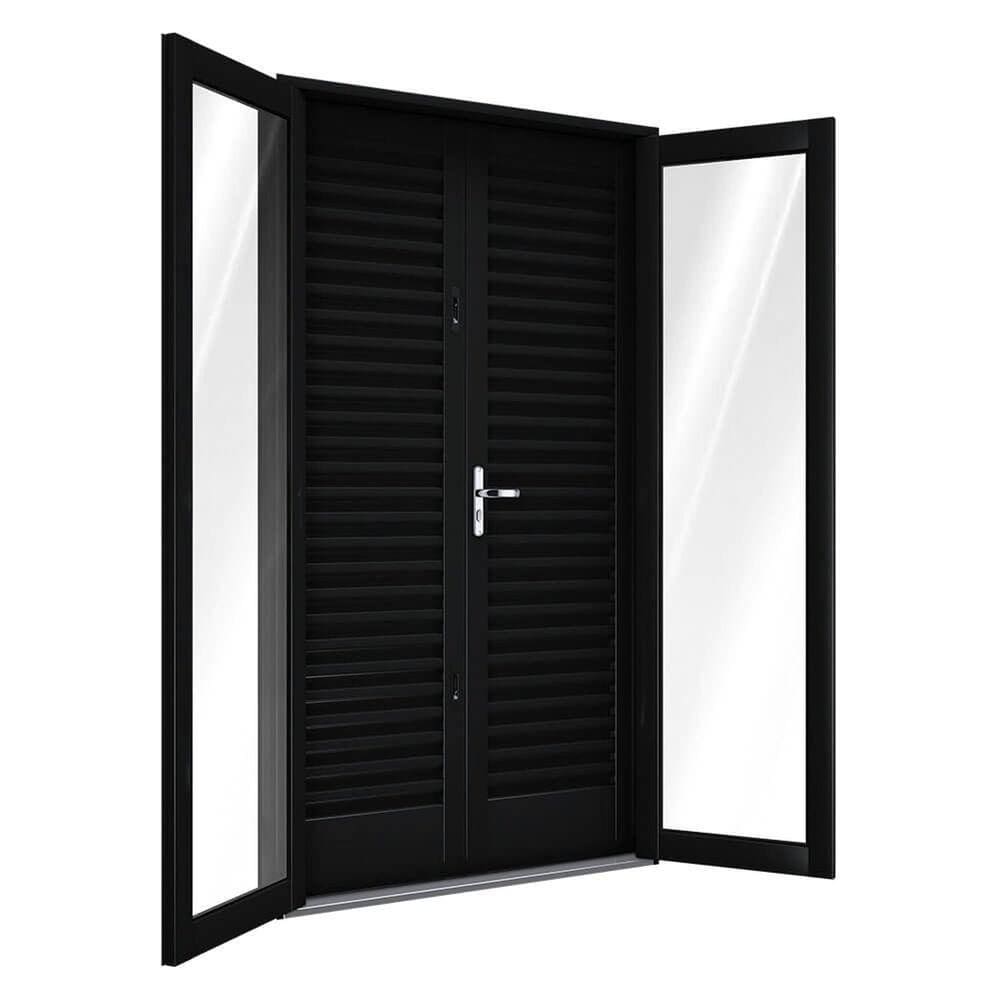 Porta de Aço Balcão 4 Folhas 215x120cm Facilitá Lucasa Preto