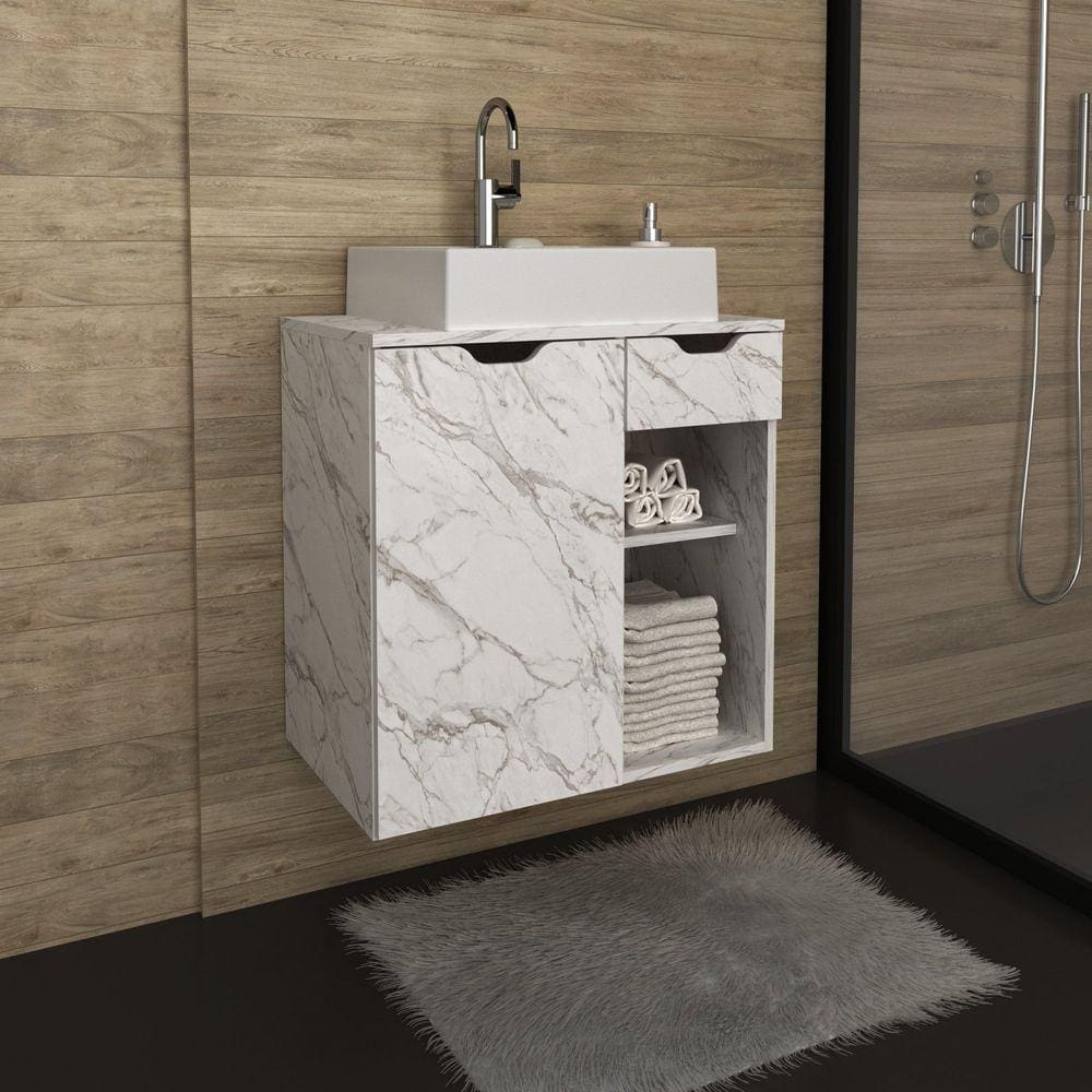 Gabinete Suspenso para Banheiro 60cm Tecno Mobili Mármore Branco