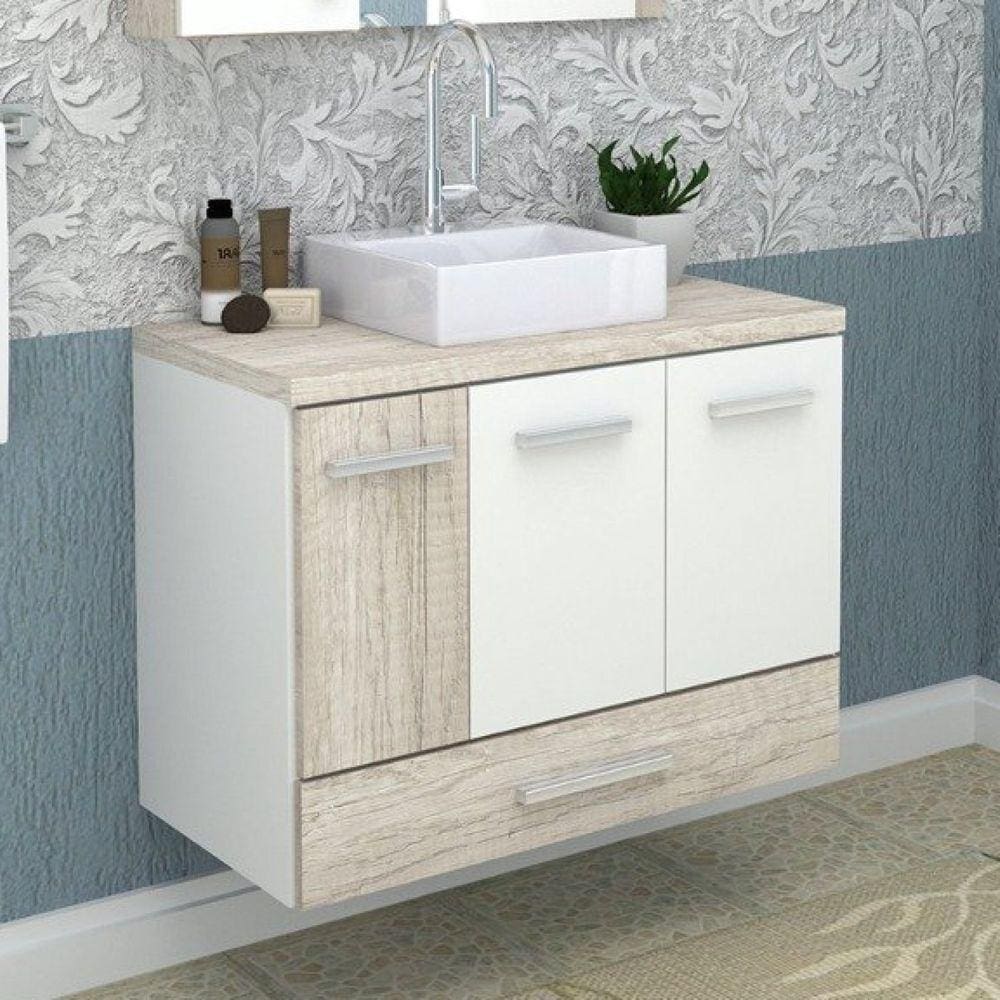 Gabinete para Banheiro 2 Portas 2 Gavetas 80cm Madri Darabas Agardi Mezzo Blanco