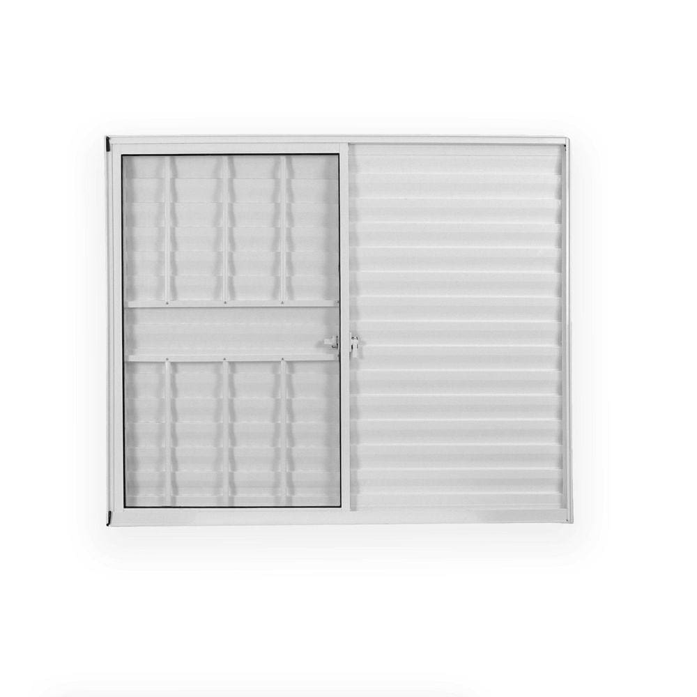 Janela de Alumínio Veneziana 100x120cm 4 Folhas com Grade sem Vidro Soft Plus MGM Branco Branco