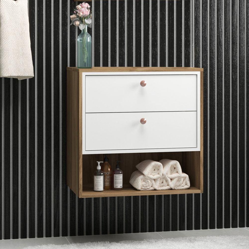 Gabinete para Banheiro sem Cuba 2 Gavetas Gael Móveis Bosi Nogal/Branco