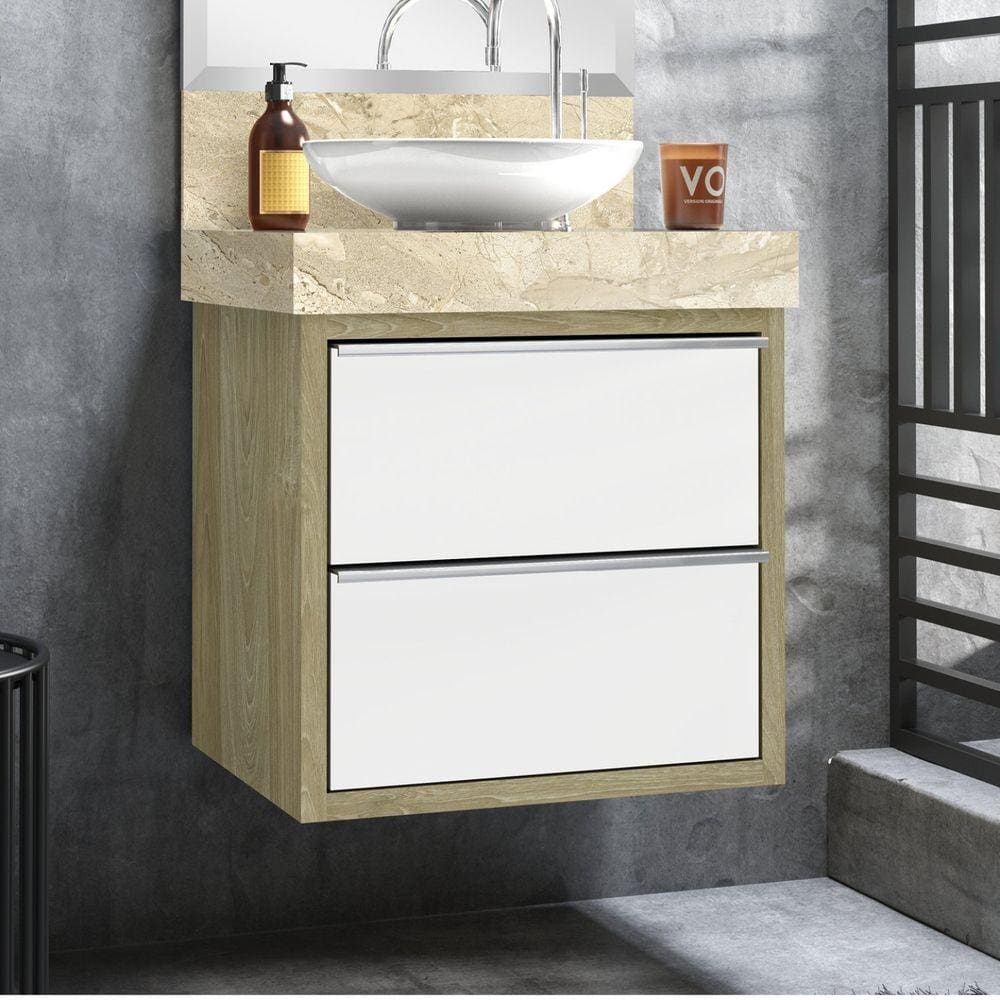 Gabinete para Banheiro Suspenso TOP 50cm Bumi Wood/Branco