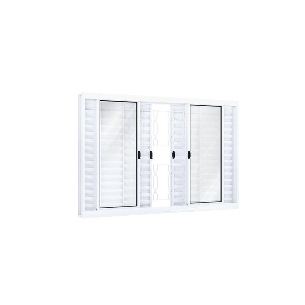 Janela de Aço Veneziana 120x150cm 6 Folhas com Grade Mosaico e Vidro Riobras Branco