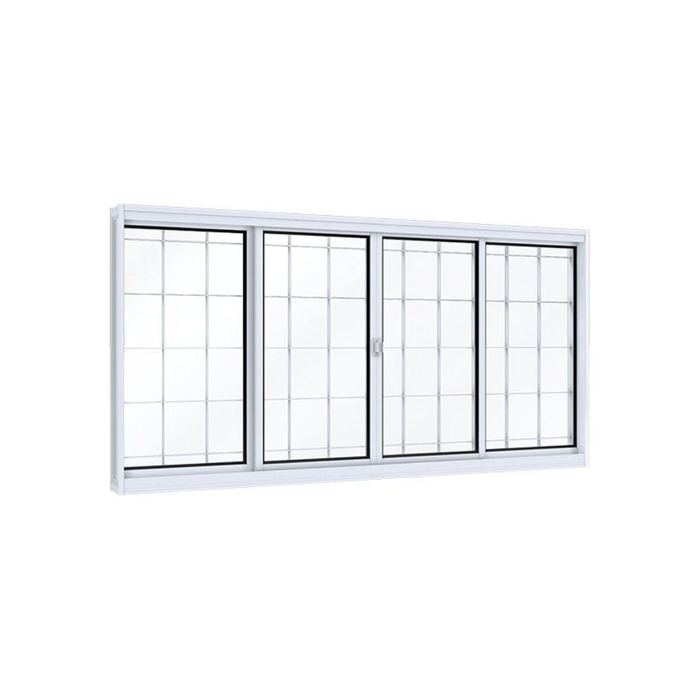 Janela de Aço de Correr 100x120cm 4 Folhas com Grade Quadrada Facilita Lucasa Branco
