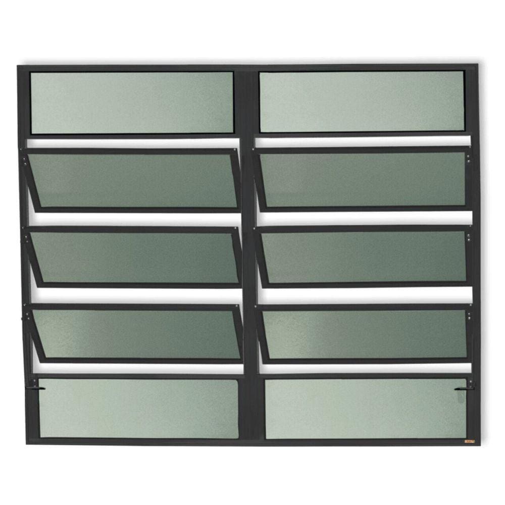 Janela de Alumínio Basculante 2 Seções 100x200cm Vidro Mini Boreal Plus Brimak Preto