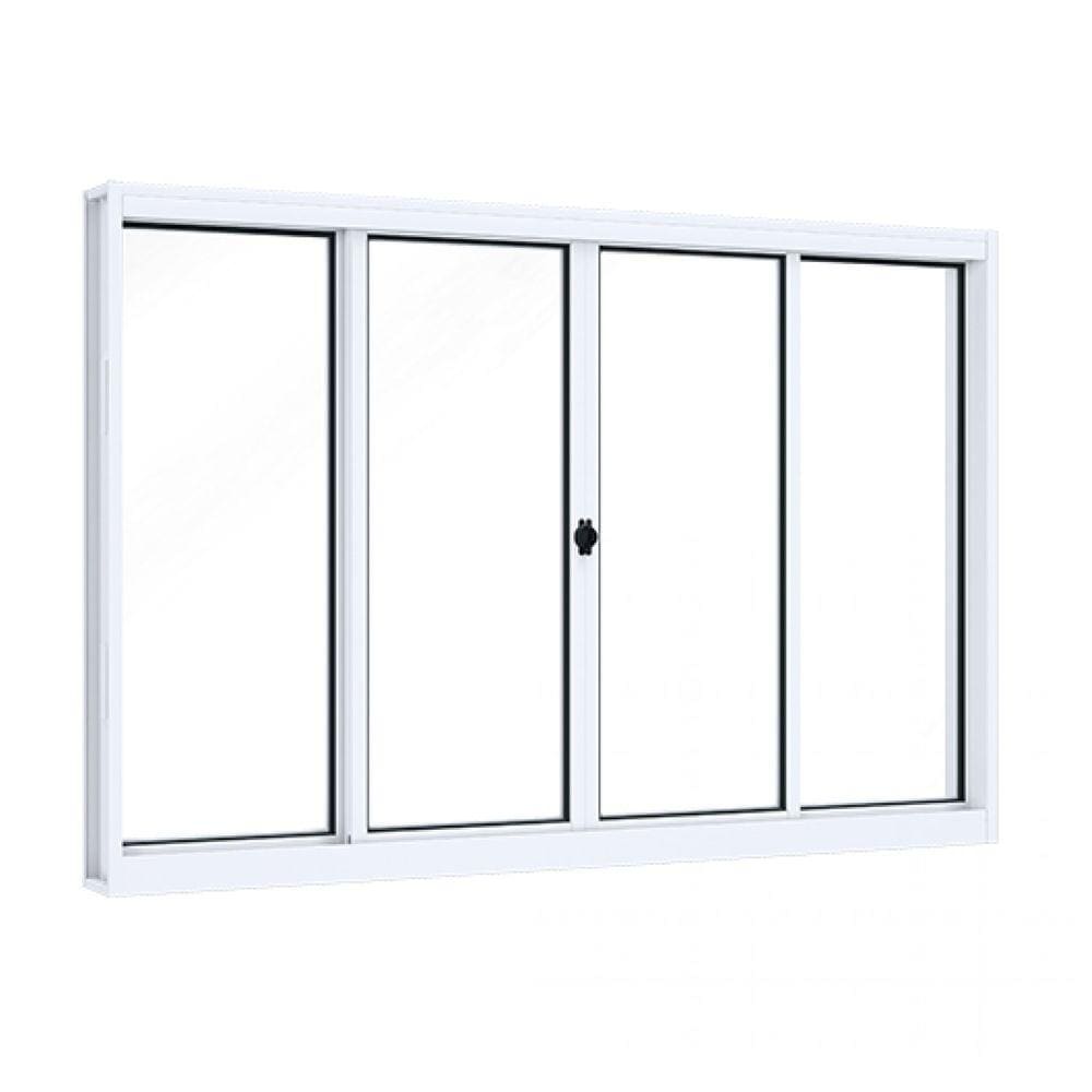 Janela de Aço de Correr 100x150cm 4 Folhas com Vidro Liso Riobras Branco