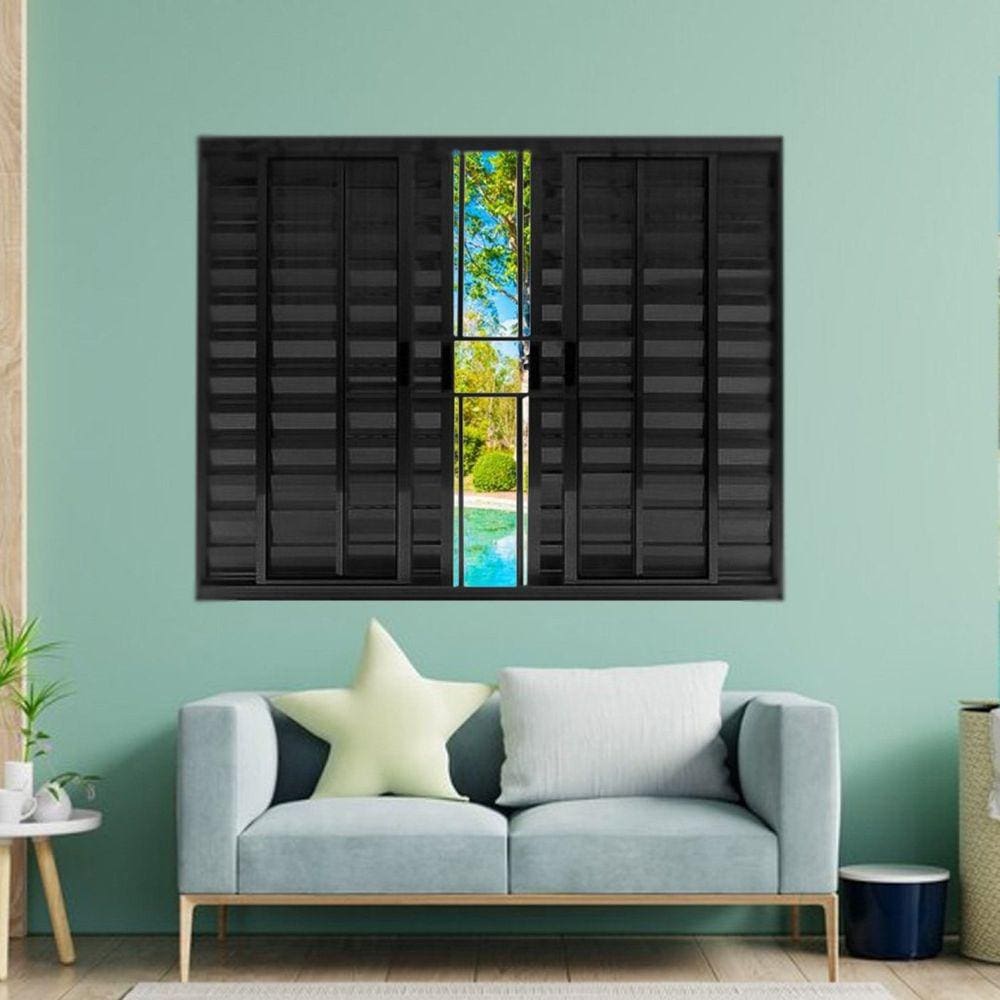 Janela Veneziana de Alumínio 6 Folhas 100 x 100cm Modular com Grade Esquadrias Bergame Preto