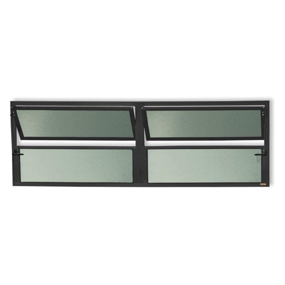 Janela de Alumínio Basculante 2 Seções 40x200cm Vidro Mini Boreal Plus Brimak Preto