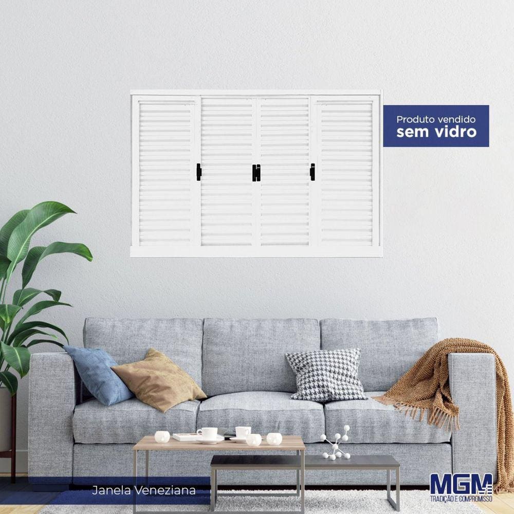 Janela de Aço Veneziana de Correr 100x200cm 6 Folhas Minas Sul MGM Branco