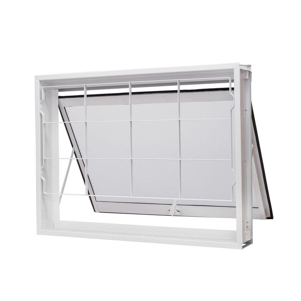 Janela de Aço Maxim-Ar 60x80cm com Grade Quadriculada e Vidro Boreal Qualitysol Ramassol Branco