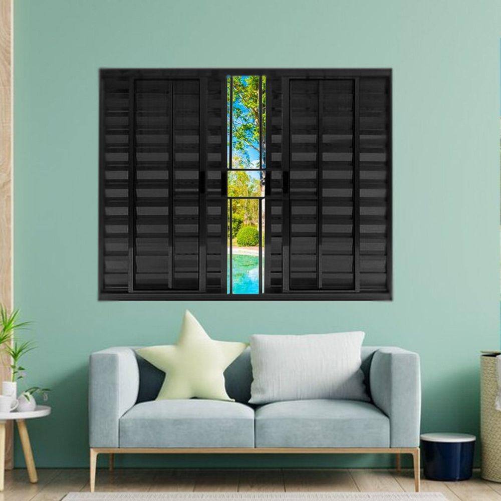 Janela Veneziana de Alumínio 6 Folhas 120 x 200cm Modular com Grade Esquadrias Bergame Preto