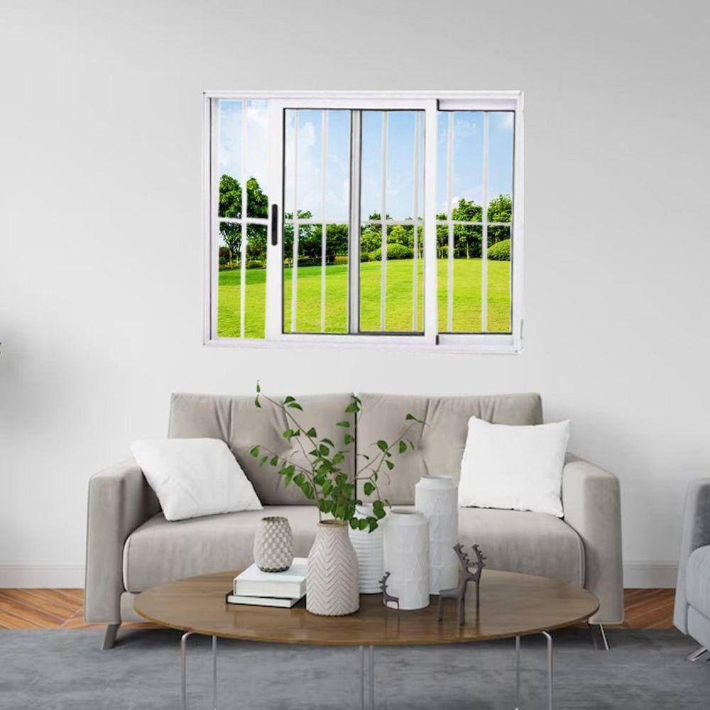 Janela Vitrô de Alumínio 2 Folhas 100 x 120cm Linha 25 com Grade Esquadrias Bergame Branco