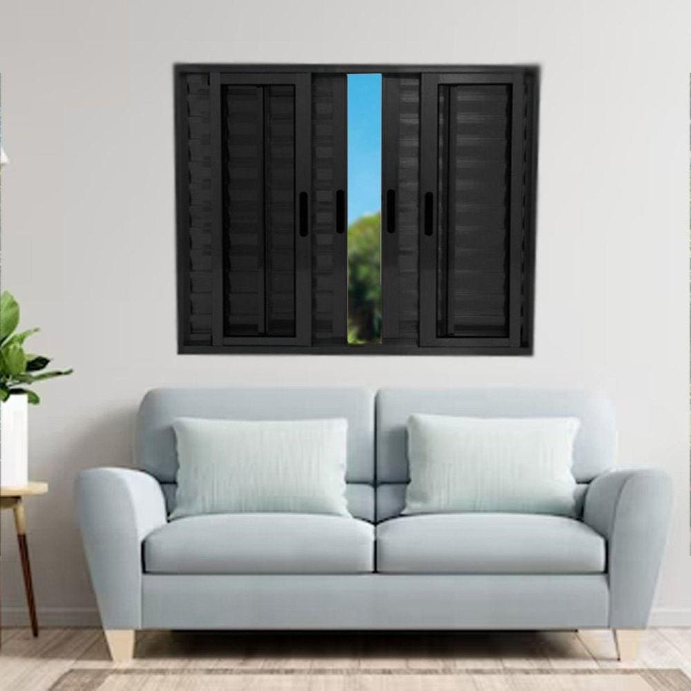 Janela Veneziana de Alumínio 6 Folhas 120 x 200cm Linha 25 Preto