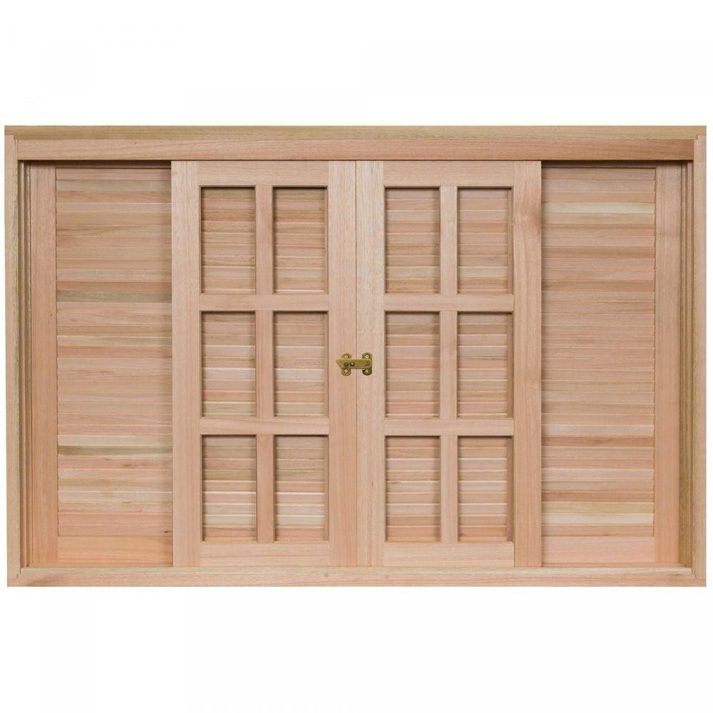 Janela de Madeira Veneziana de Correr 100x200cm Com Caixilho 14cm EWK 372 Rondosul Marroml
