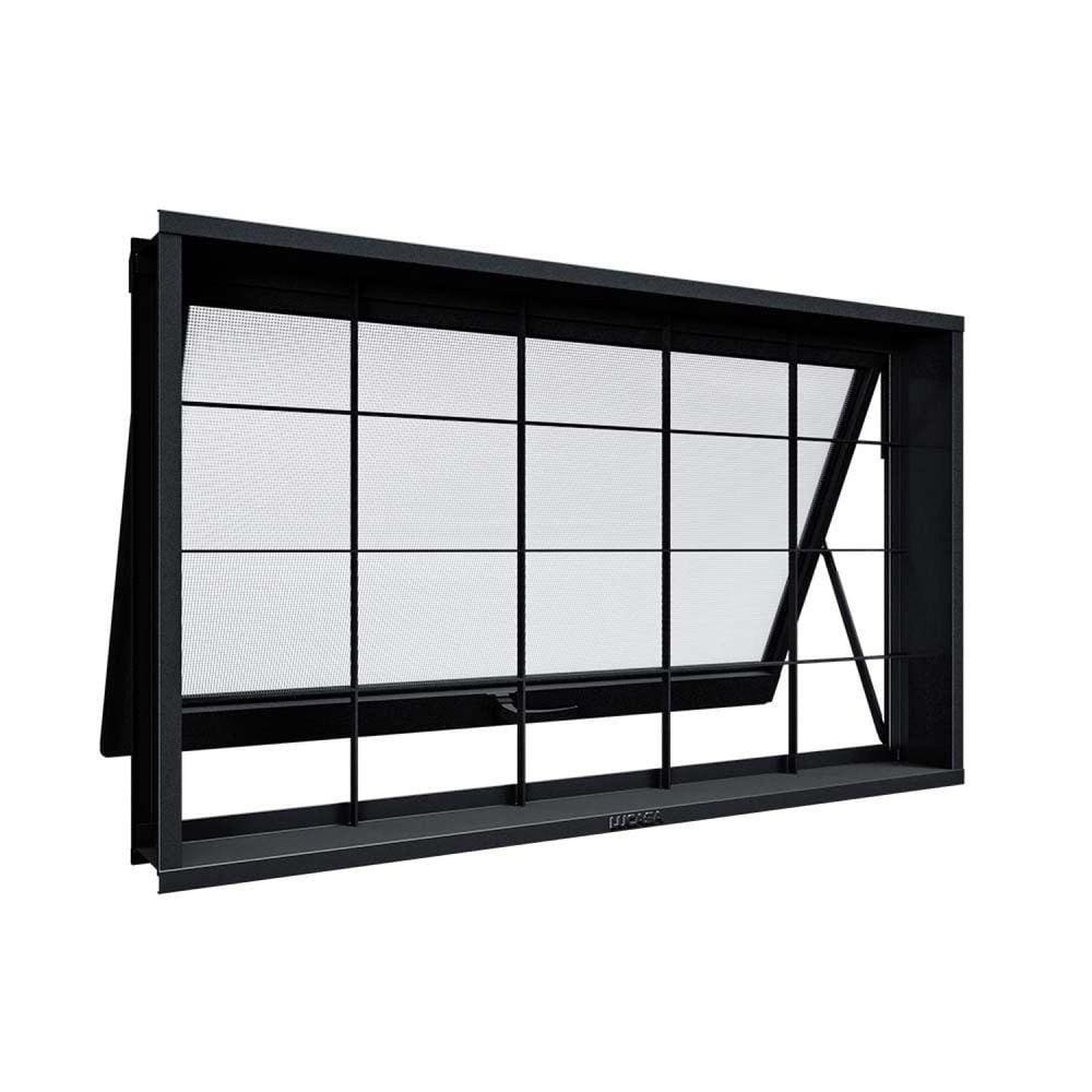 Janela de Aço Maximo Ar com Grade Quadrada 60x80x12cm Facilitá Lucasa Preto