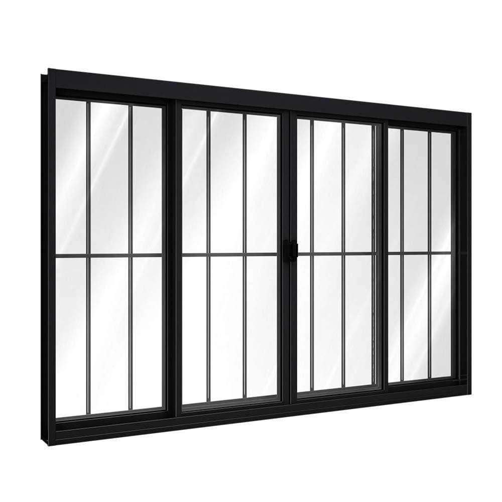 Janela de Alumínio de Correr Central 4 Folhas Com Grade 100x200cm Riobras Preto