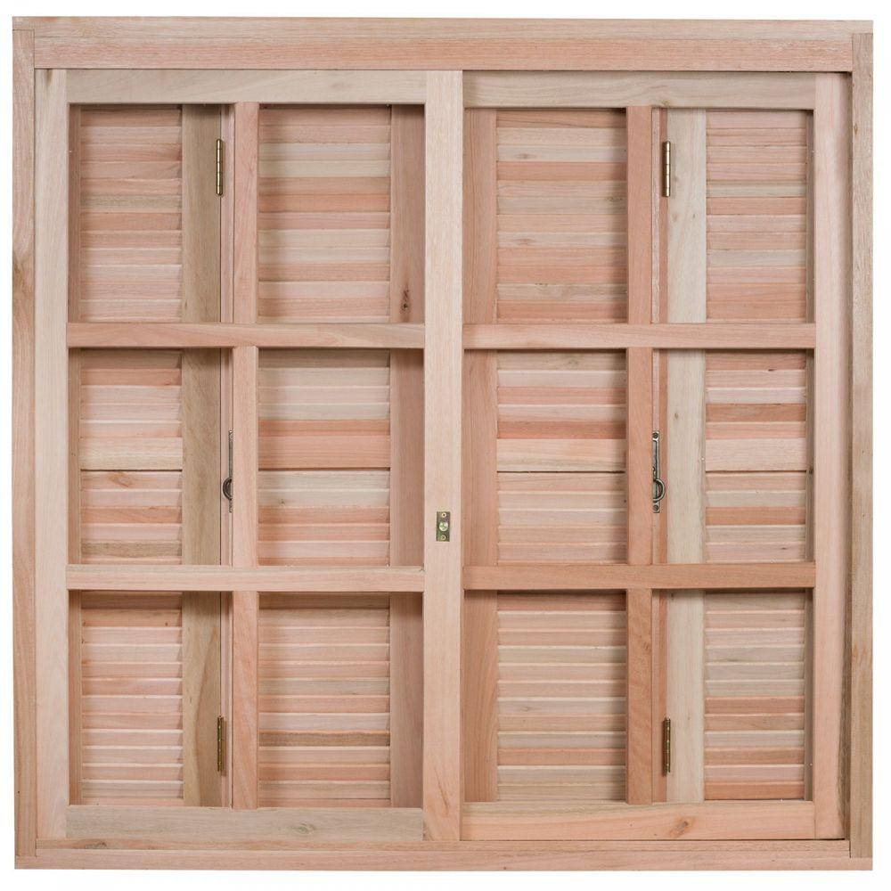 Janela de Madeira Pantográfica 100x120cm Com Caixilho 14cm EWK 370 Rondosul Marroml