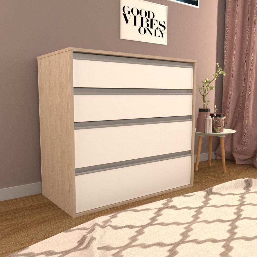 Cômoda 4 Gavetas 90cm Nova Mobile Noce/Branco
