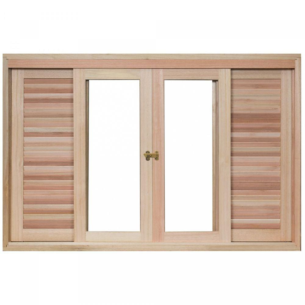 Janela de Madeira Veneziana de Correr 120x200cm Com Caixilho 14cm EWK 362 Rondosul Marroml