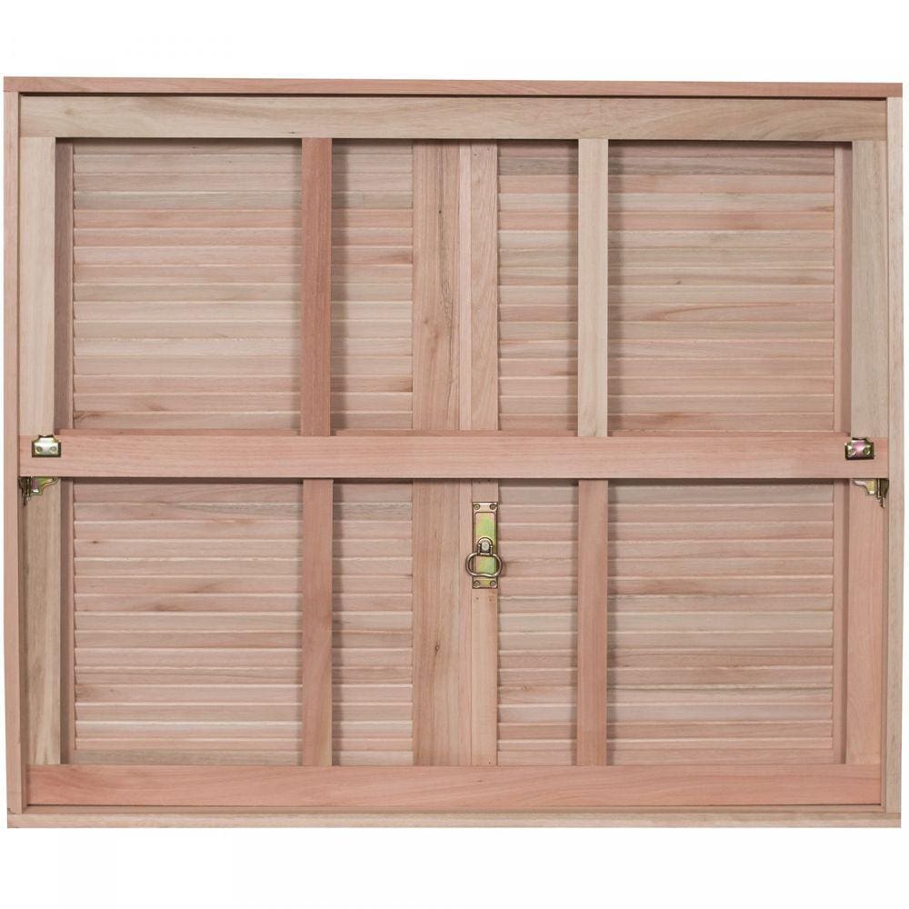 Janela de Madeira Veneziana 120x120cm Com Caixilho e Guilhotina EWK G990 Rondosul Marroml
