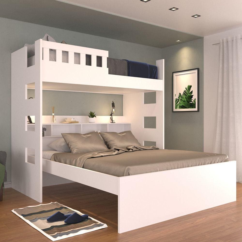 Beliche Casal com Nichos e Grade de Proteção Foscarini Branco