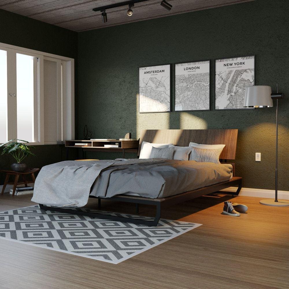 Cama Casal/Queen com Cabeceira Concept CabeCasa MadeiraMadeira Ameixa Negra/Preto
