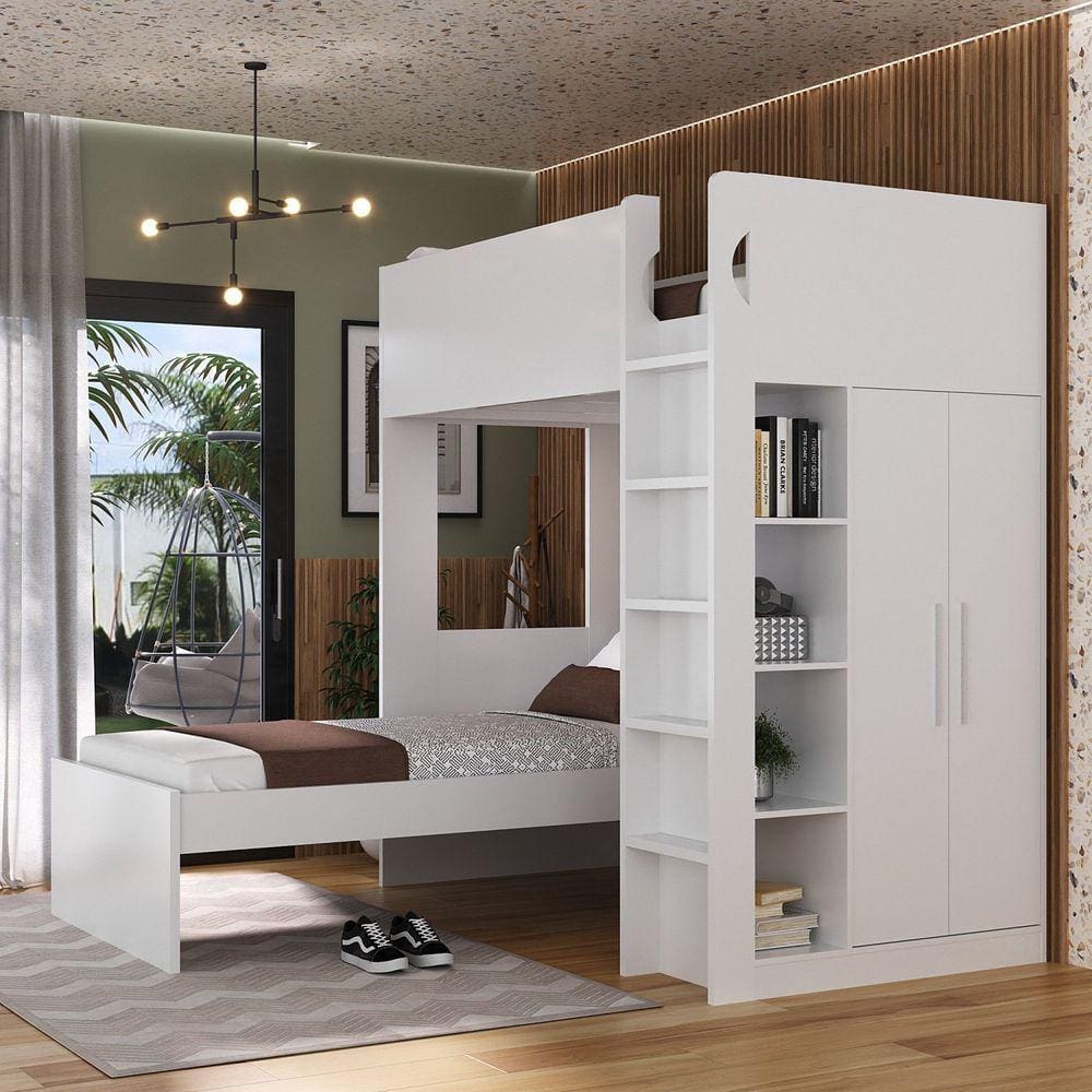 Beliche com Armário 2 Portas 4 Nichos 1 Mesa de Apoio 1 Gaveta 8299 Foscarini Branco