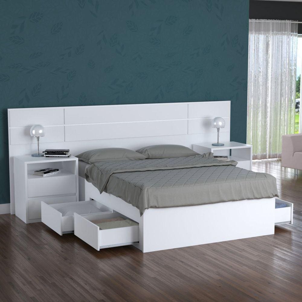 Cama Queen Turca com 4 Gavetas 2228 Foscarini Branco