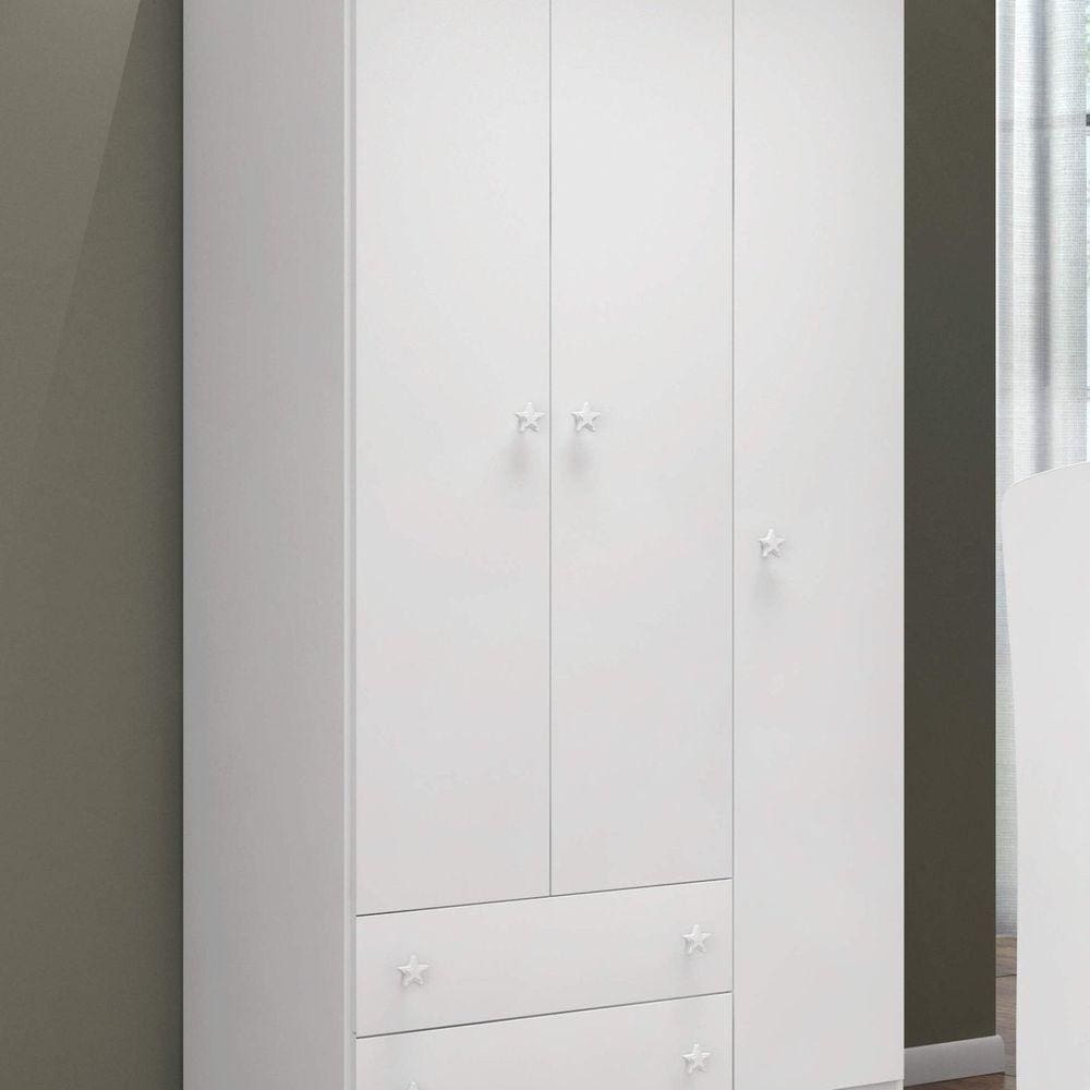 Guarda-Roupa Infantil 3 Portas 2 Gavetas Doce Sonho Qmovi Branco