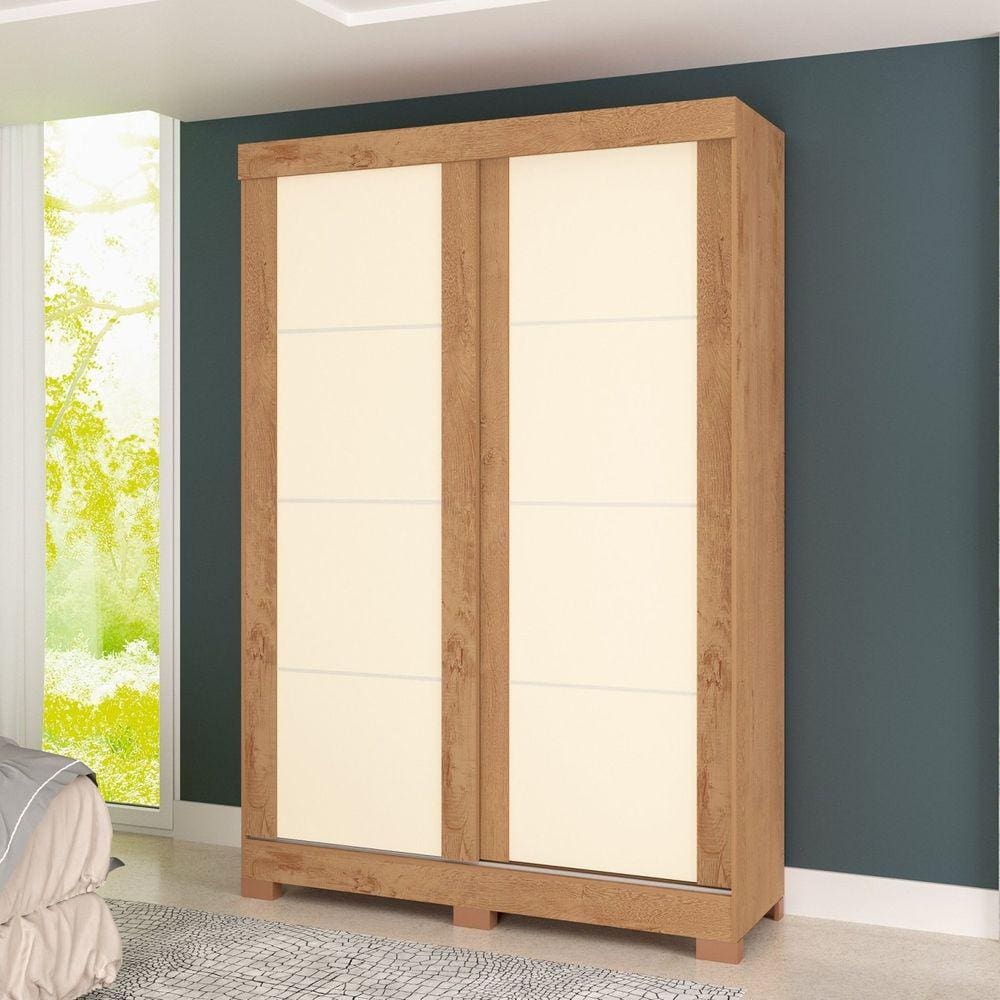 Guarda Roupa 2 Portas 2 Gavetas Turim Atualle Móveis Canelato Rústico/Marrom Off White