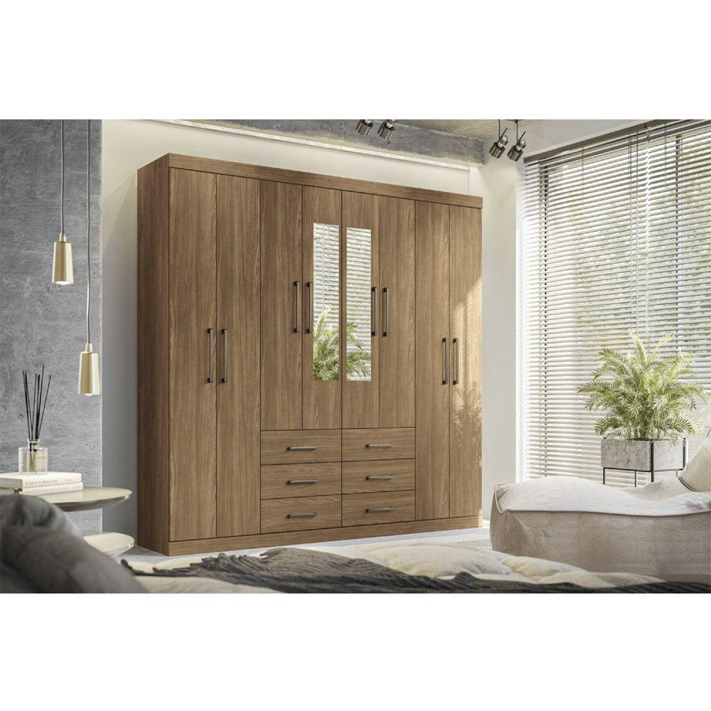 Guarda-roupa Casal 8 Portas 6 Gavetas Liverpool com Espelhos Jatoba