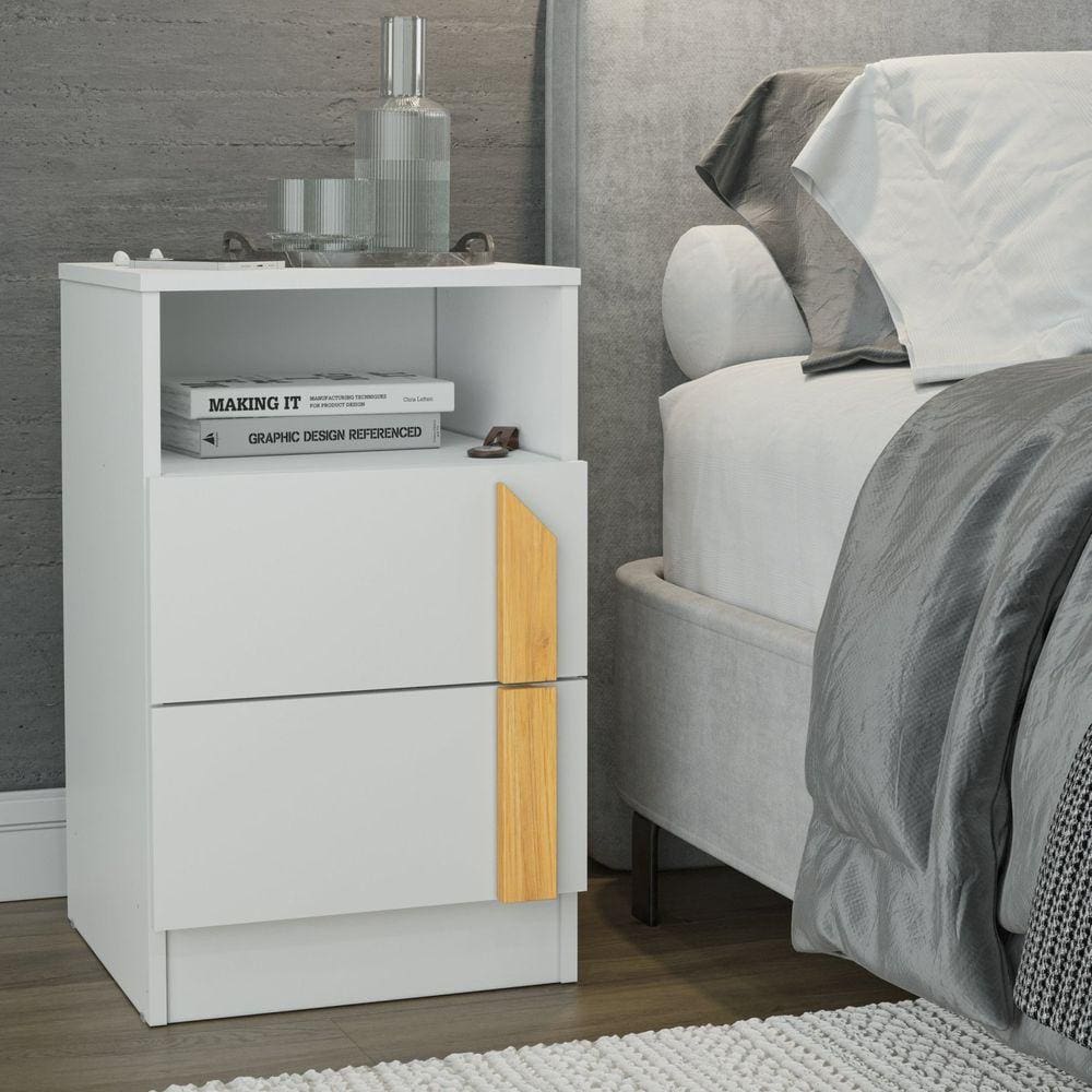 Mesa de Cabeceira 2 Gavetas Quartzo CabeCasa MadeiraMadeira Branco Fosco Liso