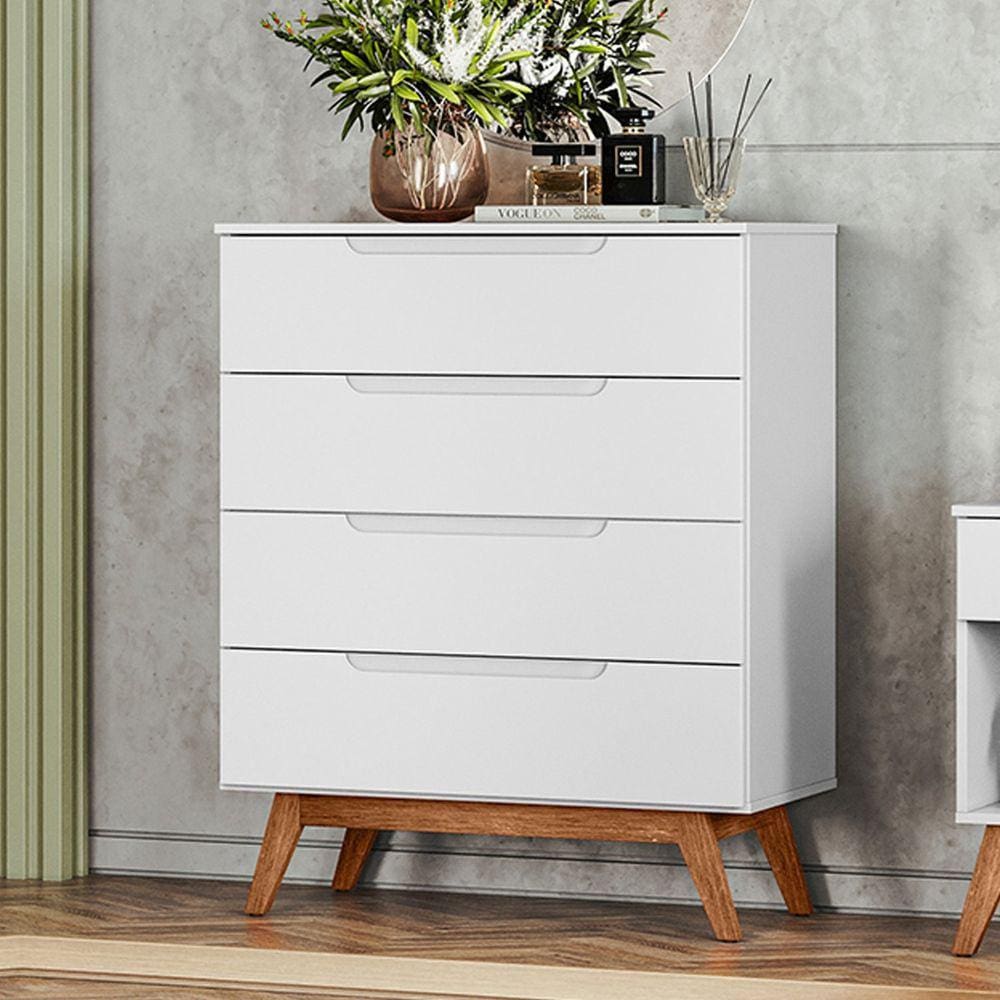 Cômoda Solteiro Retrô 4 Gavetas Alpi Branco