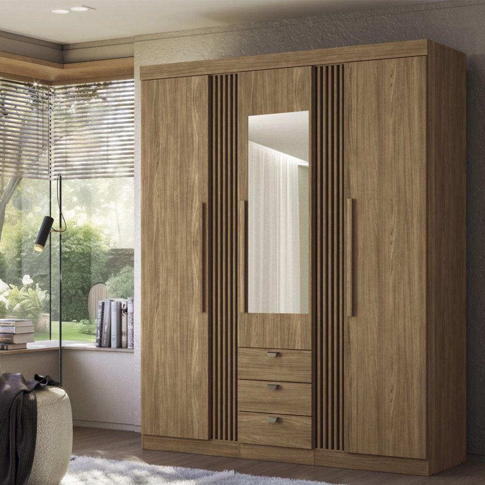 Guarda-roupa Aurora 03 Portas com Espelho Jatoba