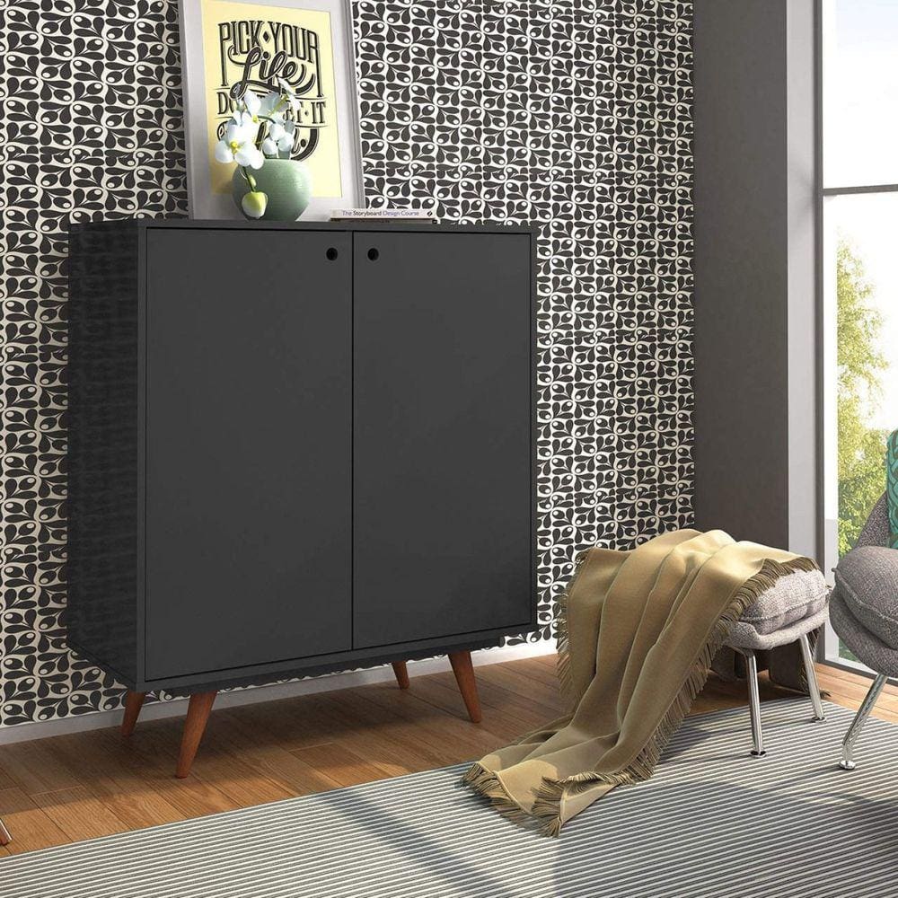 Sapateira 2 Portas 8 Prateleiras Retrô 50 Olivar Preto/Preto