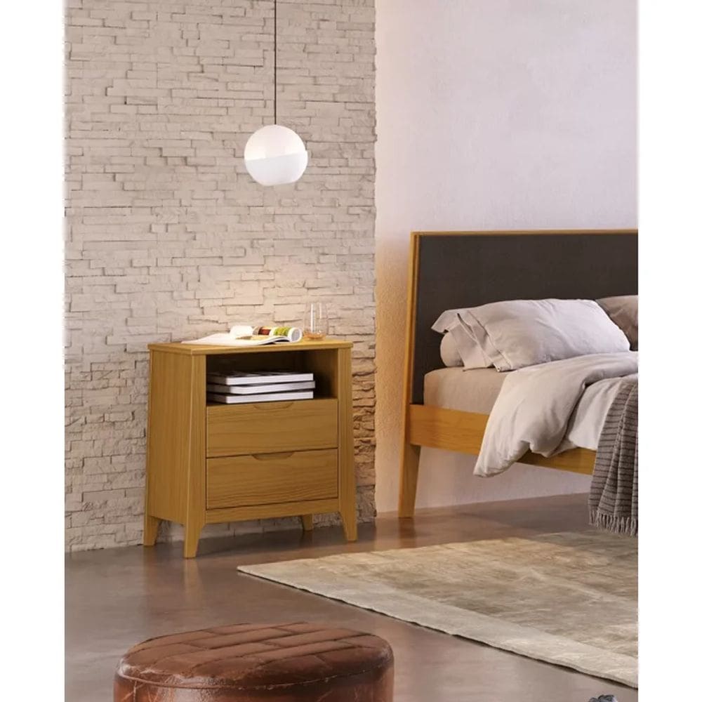 Mesa de Cabeceira 2 Gavetas Madeira Maciça Frank Mel