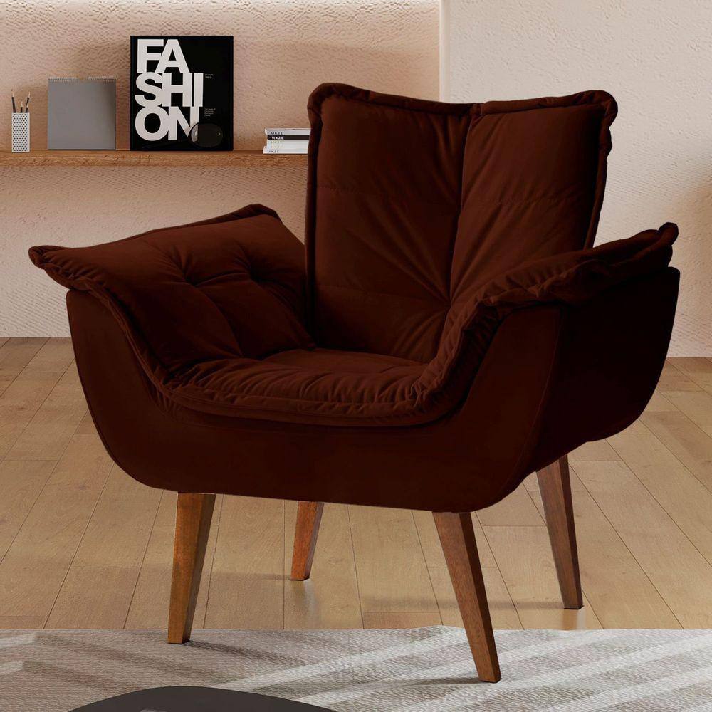 Poltrona Decorativa Estofada Eros Montana Estofados Veludo Marrom