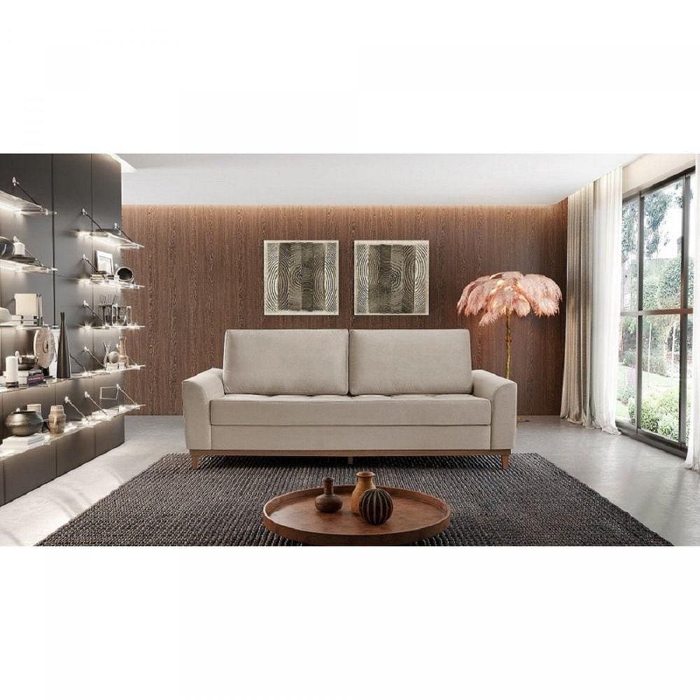 Sofá Cama 3 Lugares 224cm Alegra Estofart Marfim