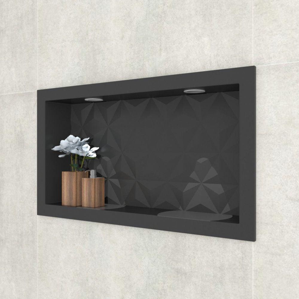 Nicho para Banheiro em Mármore Sintético Texturizado 60x30cm Cozimax Preto
