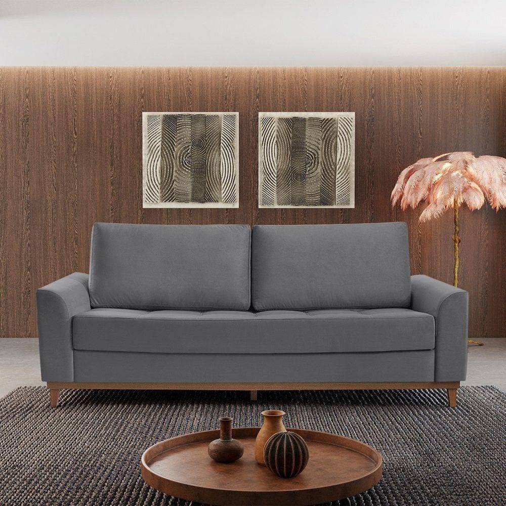 Sofá Cama 3 Lugares 224cm Alegra Estofart Cinza