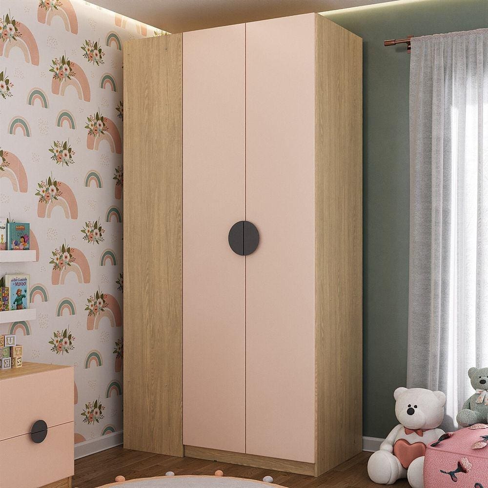 Guarda Roupa Infantil Modulado de Canto 2 Portas Joy Kids Cabecasa Madeiramadeira Salmão/Avena