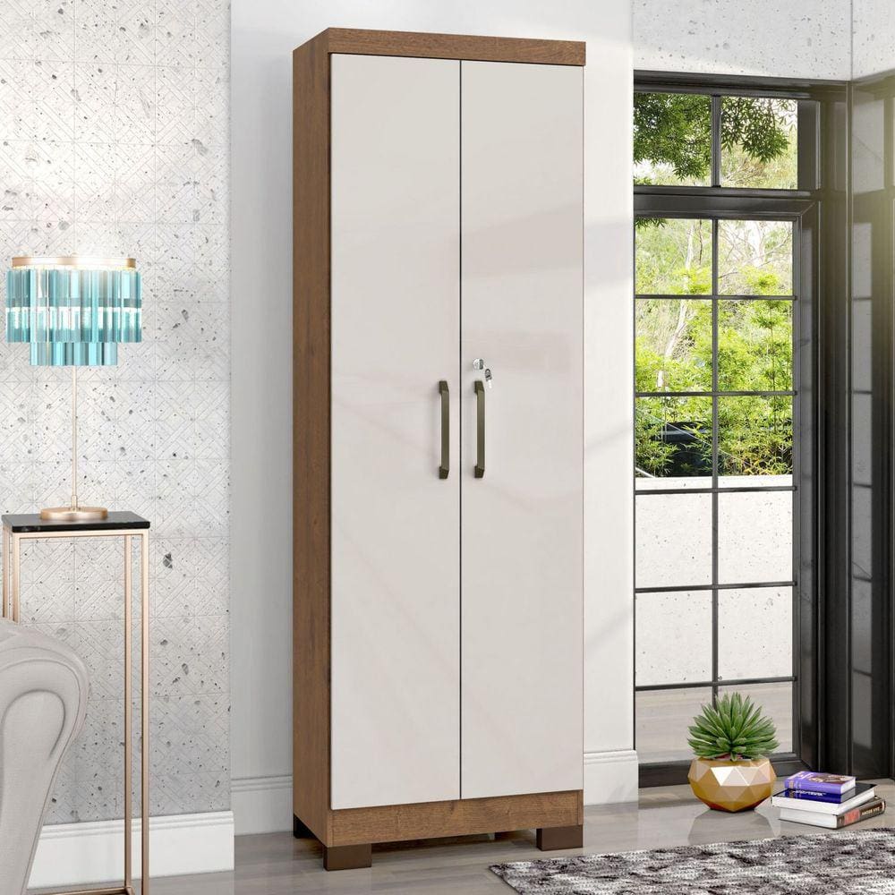 Armário Multiuso 2 Portas e 4 Prateleiras Max Plus Zanzini Marrom/Off White