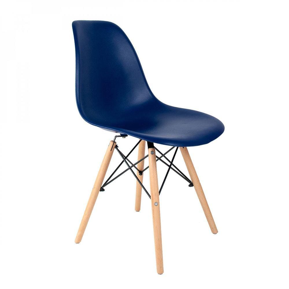 Cadeira Base em Madeira e Aço Eames Azul Bic
