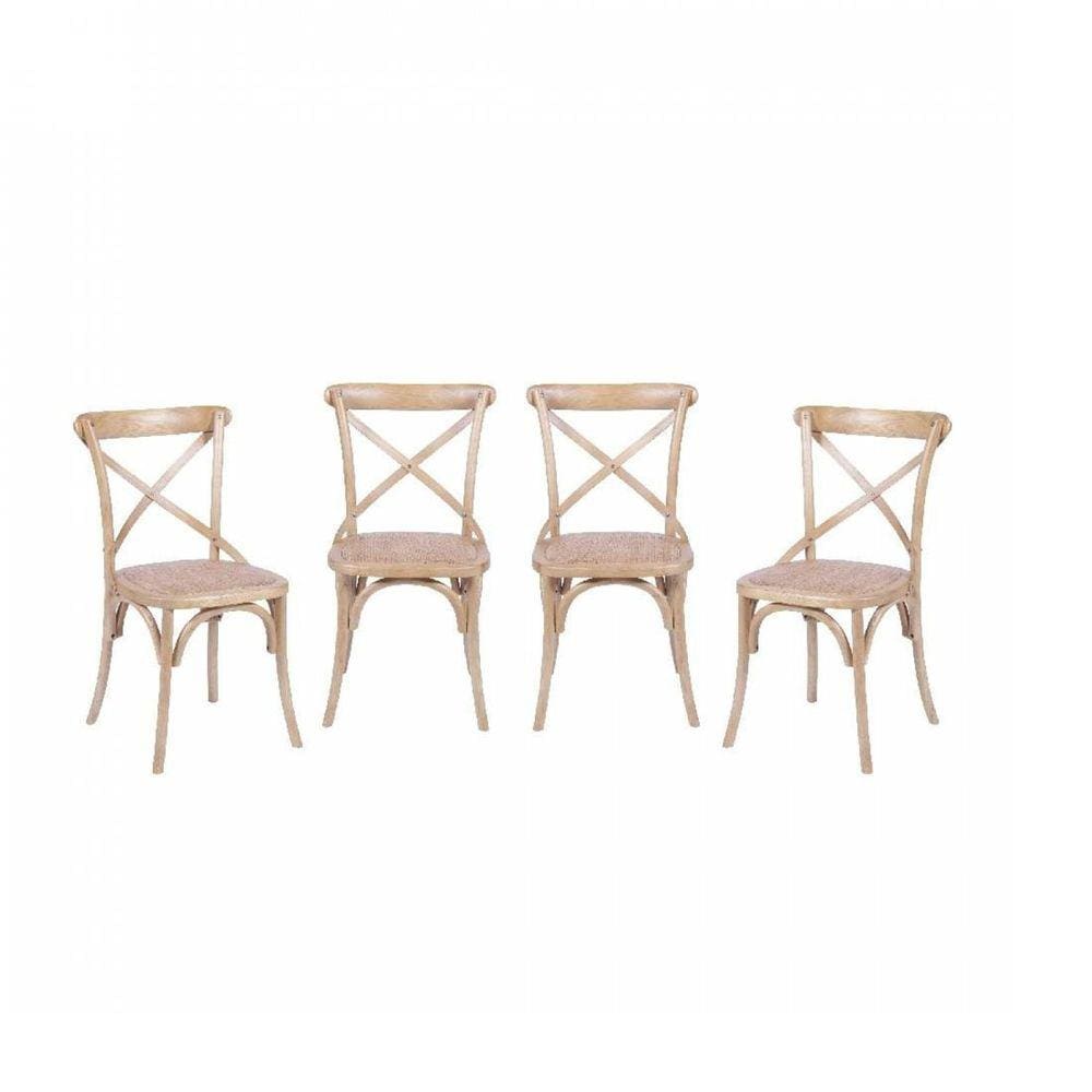 Kit 4 Cadeiras de Madeira e Assento em Rattan Or Design Madeira