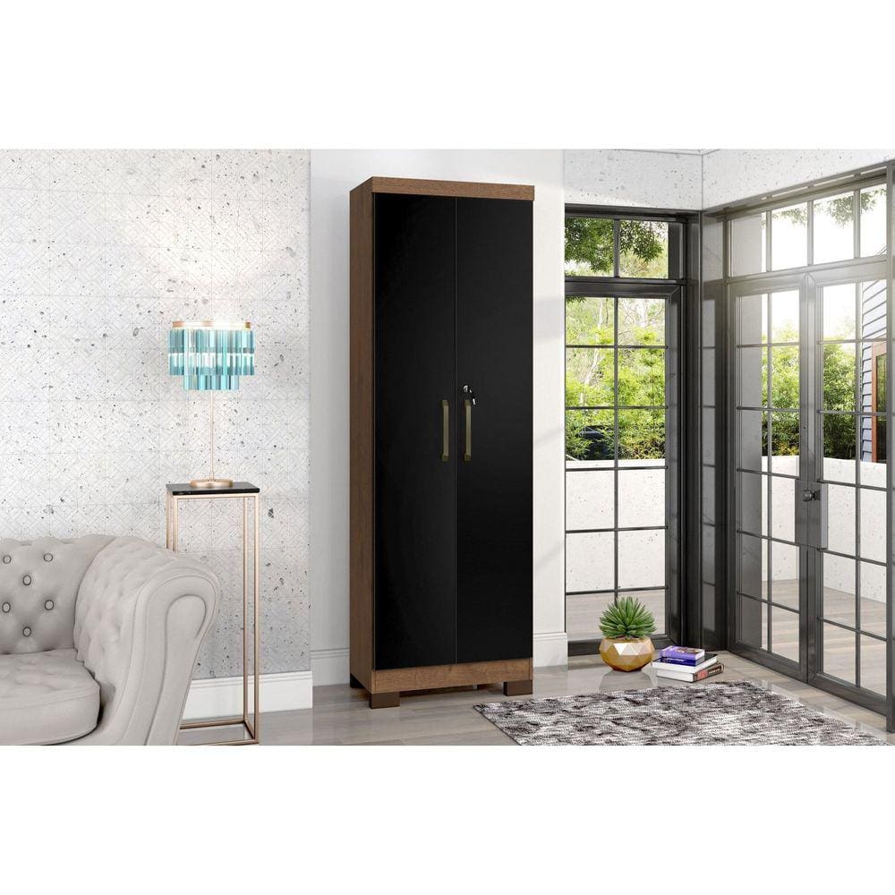 Armário Multiuso 2 Portas e 4 Prateleiras Max Plus Zanzini Marrom/Preto