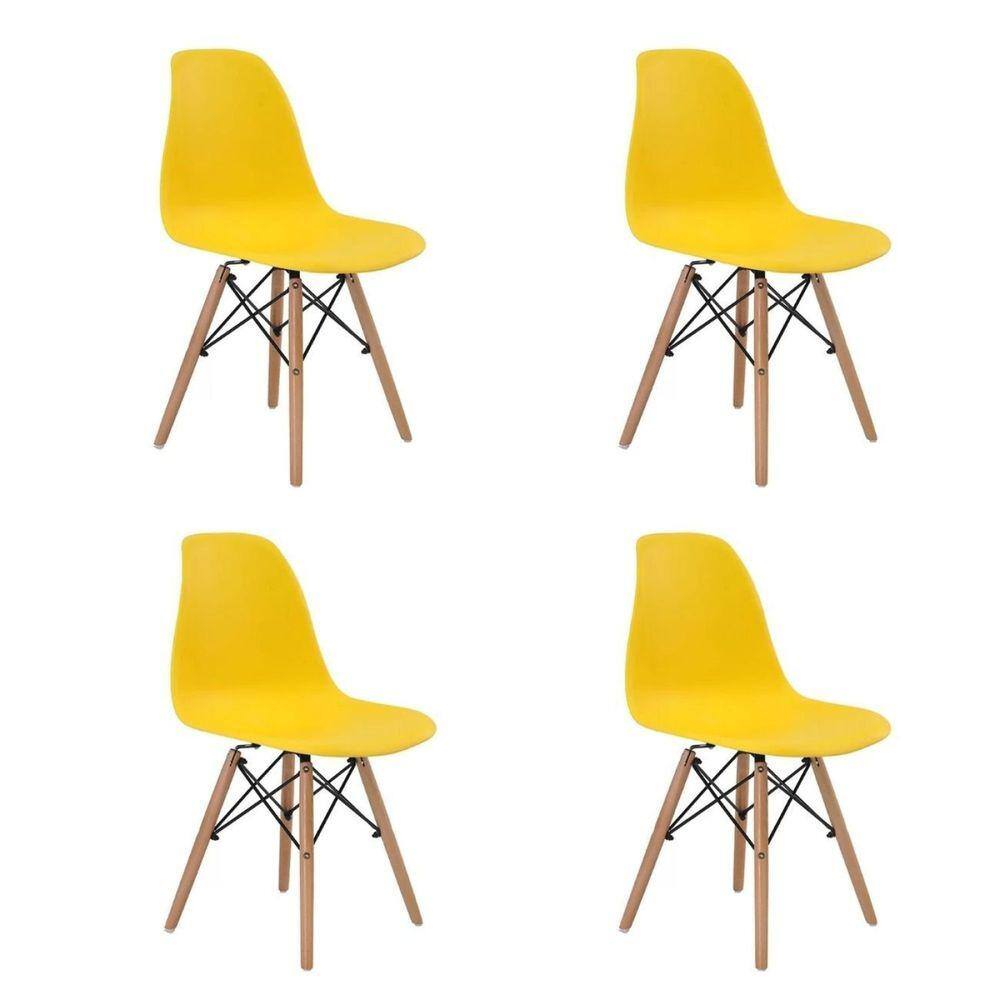 Kit 4 Cadeiras Eiffel Pp Base Madeira Rivatti Amarelo