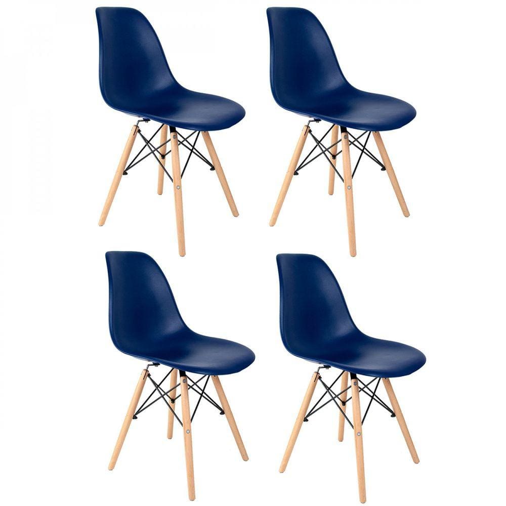 Conjunto de 4 Cadeiras Pp Base Madeira Eames Dsw-m Azul Azul Bic