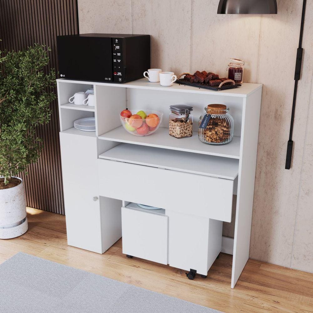 Armário Lateral com Mesa Dobrável Berlim Nova Móbile Branco