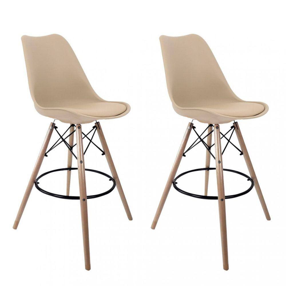 Kit 2 Banquetas Altas com Encosto Saarinen Nude