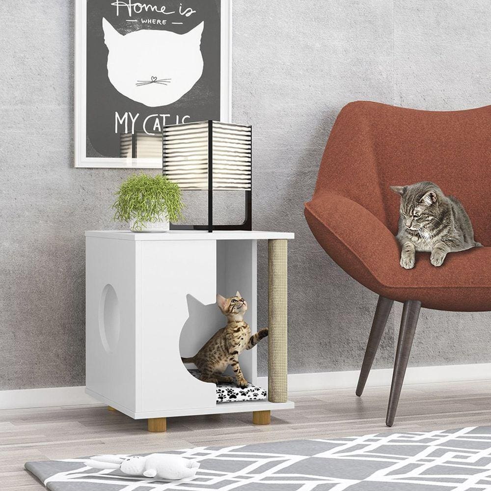 Mesa Lateral com Arranhador e Espaço Pet Persa Olivar Branco